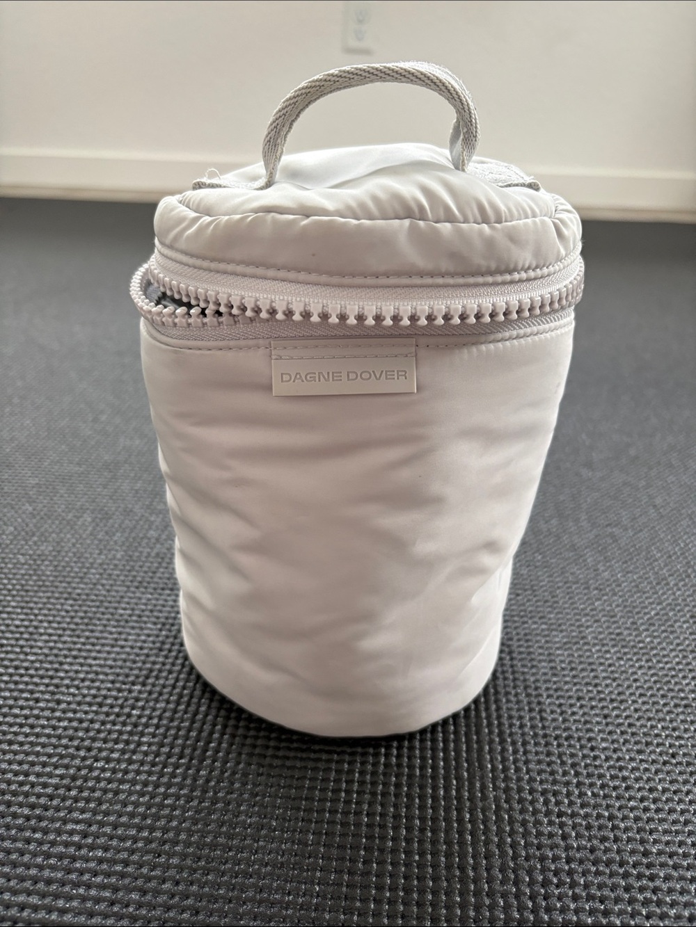Dagne Dover Silver Padded Round Cosmetic Case with Top Handle